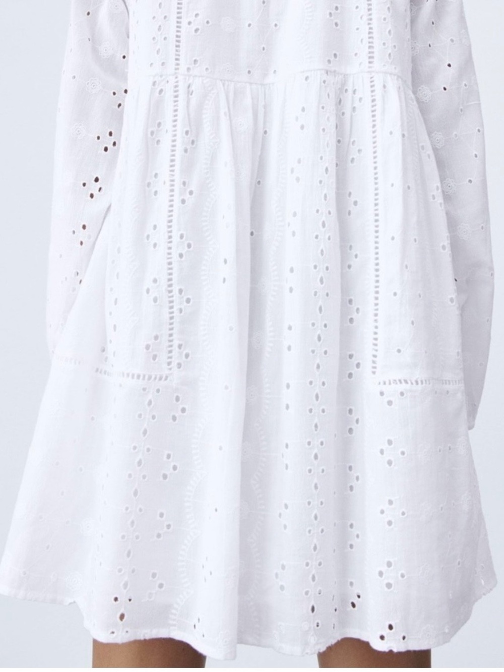 Sz XL Zara White Eyelet Vneck Long Sleeve Mini Dress - Picture 5 of 16